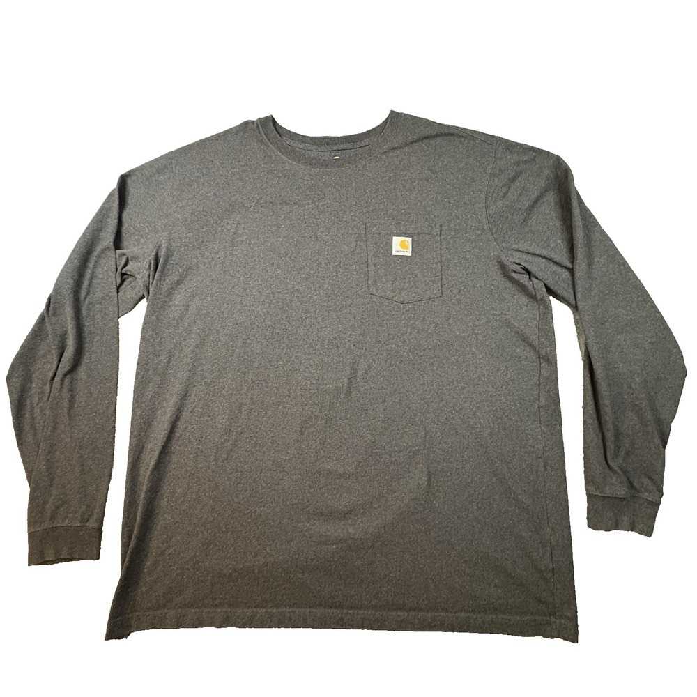 Carhartt Men's 3XL Tall Gray Original Fit Pocket LS T Shirt Graphic Logo SEE DES